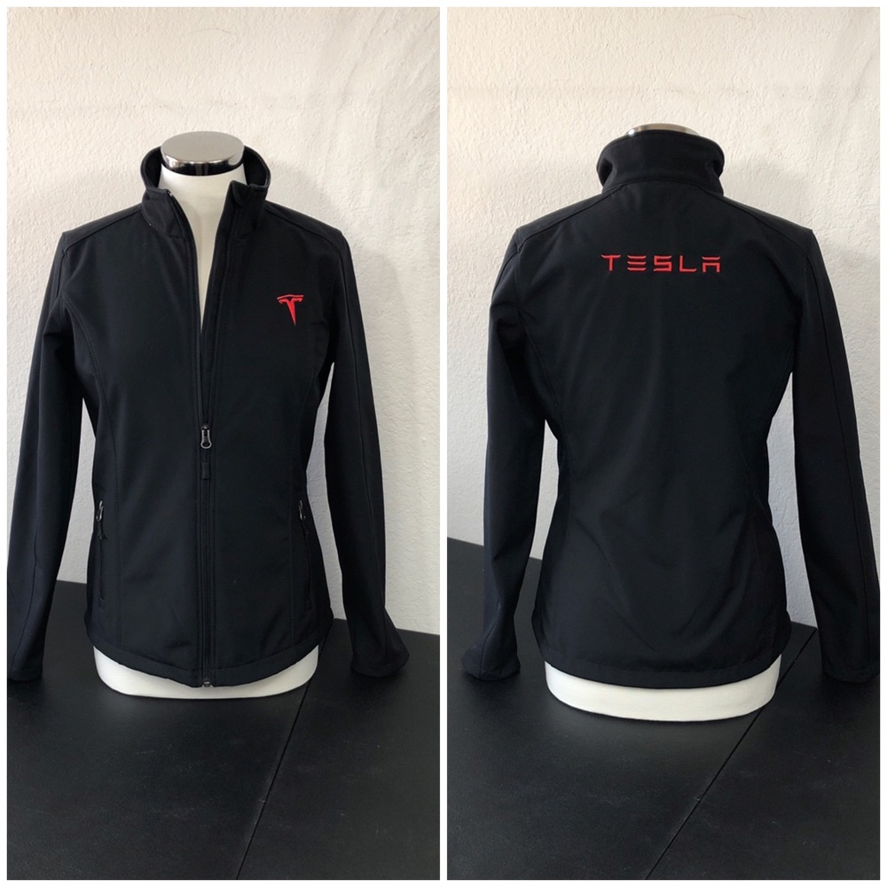 Port Authority Black Embroidered Tesla Logo Zipup All-weather Jacket Women Small